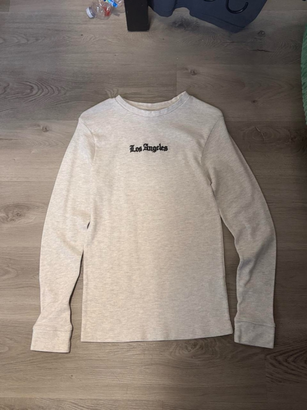 Restricted Cream Long-Sleeve Crewneck with 'Los Angeles' Embroidery